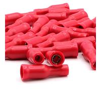 Lot de 50 cosses rondes femelles rouges - 0,5-1,5 mm² - Dimensions de la fiche : 4 mm - Entièrement isolées en PVC - Cosses de câble - Connecteurs en laiton étamé