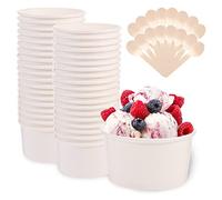 Lot de 50 coupes à glace rondes biodégradables en papier avec 50 cuillères en bois, bols à dessert en carton à emporter pour la soupe de crème glacée Deli Frozen Yogurt Cake