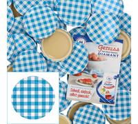 lot de 50 couvercles de rechange To 82 à carreaux bleus pour bocaux de 230ml / 350ml / 435ml avec livret de recettes