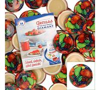 Lot de 50 couvercles pour bocaux MamboCat To 66 - Pour bocaux de 125 ml - Motif fruits -Livre de recettes Diamant-Zucker inclus (français non garanti)