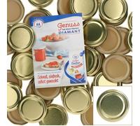 Lot de 50 couvercles TO66 Gold I Couvercle Twist-Off pour pots de linteau I Bord rond I Preserve & Preserve I convient pour 125 ml