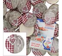 Lot de 50 couvercles TO82 coeur en bois rouge-blanc I couvercle à visser pour pots de linteau I bord rond I conserve & conserve I