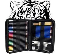 Lot de 50 crayons à dessin pour artistes, croquis, fournitures artistiques, outils de croquis professionnels avec sac de rangement et étui de transport à fermeture éclair pour écrire, étudiants