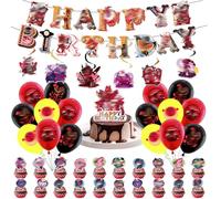 Lot de 50 décorations d'anniversaire Haz-bin - Avec bannière Happy Birthday, ballons, décorations tourbillonnantes et décoration de gâteau
