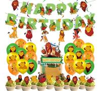 Lot de 50 Décorations D'anniversaire Lion Avec Ballons D'anniversaire Avec Bannière Lion Cupcake Toppers Happy Birthday Décoration de Gâteau Décoration de Fête D'anniversaire