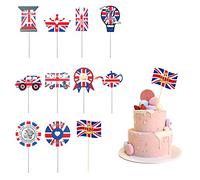 Lot de 50 décorations de gâteaux (30 décorations de gâteau jubilé platine + 20 décorations de gâteau Union Jack), décorations de cupcakes du jubilé de platine de la reine 2022