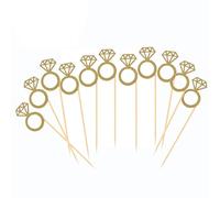 Lot De 50 Décorations Pour Cupcakes En Forme De Bague Diamantée Dorée À Paillettes Pour Fêtes, Mariages Et Célébrations