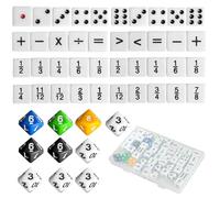 Lot de 50 dés de mathématiques, cubes d'enseignement en acrylique de 16 mm avec 10 dés numérotés, 10 dés à points, 10 cubes d'opération, 10 dés de rupture et 10 jeux éducatifs à 10 pages pour