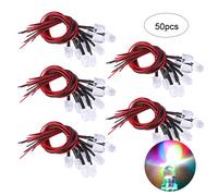 Lot de 50 diodes electroluminescentes LED 12 V pre-cablees, tete ronde de 10 mm, perles lumineuses colorees a monter soi-meme