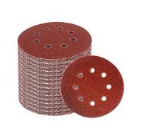 Lot de 50 disques abrasifs à 8 trous avec ruban auto-agrippant pour ponceuses orbitales 125 mm, rouge