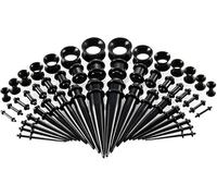 Lot de 50 écarteurs d'oreille noirs en acrylique et tunnels en silicone pour homme et femme, cadeau de Noël ou d'anniversaire