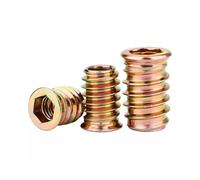 Lot de 50 écrous à visser M4 x 10 mm,insert fileté bois,douilles à visser,inserts filetés bois en acier au carbone couleur galvanisé,écrou à six pans creux pour meubles en bois
