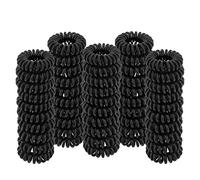 Lot de 50 élastiques à cheveux en spirale pour cheveux épais, sans pli pour queue de cheval, cordon de téléphone pour tous types de cheveux avec spirale en plastique (petite taille, noir)