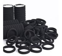 Lot de 50 élastiques à cheveux noirs en coton sans couture pour queue de cheval, n'abîme pas les cheveux épais, 5,1 cm de diamètre