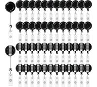 Lot de 50 enrouleurs de badge rétractables avec clip de ceinture - Pour accrocher une carte d'identité, un porte-clés, médecin, infirmière, enseignant, étudiants, employés de bureau (noir)