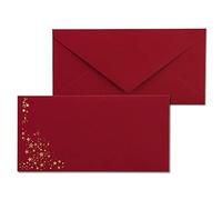 Lot de 50 enveloppes avec étoiles métalliques - Format DIN long - Pluie d'étoiles dorées en relief - Couleur : rouge foncé - Collage humide - 120 g/m² - 110 x 220 mm - Idéal pour Noël
