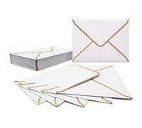 Lot de 50 enveloppes blanches de luxe format 5x7-18,5 x 13,5 cm - Miniatures - Avec rabat en V - Bords dorés - Pour mariage, invitations, fêtes, cartes de vœux