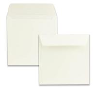 Lot de 50 enveloppes carrées - Couleur : crème - Format : 16,5 x 16,5 cm - Grammage : 120 g par m² - Fermeture adhésive avec rabat plat - Marque : Gustav Neuser