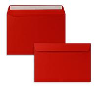 Lot de 50 enveloppes - DIN C5 - Rouge - 16,2 x 22,9 cm - Fermeture adhésive - Enveloppes élégantes pour grandes invitations et cartes pour un anniversaire ou un mariage