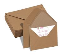 Lot de 50 Enveloppes en Papier Kraft Format C6, 114 x 162mm Mini Enveloppe Auto-Adhésive, Enveloppe de Papier Vintage pour Lettre, Mariages, Invitations, Cadeaux de Noël - Marron