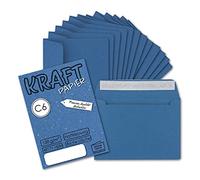 Lot de 50 enveloppes en papier kraft - Format C6 - Bleu - 11,4 x 16,2 cm - Fermeture adhésive