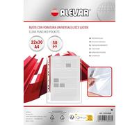 Lot de 50 enveloppes perforées universelles transparentes, moyennes épaisseurs, finition brillante, format A4,