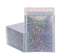 Lot de 50 enveloppes rembourrées holographiques argentées imperméables pour envoi à bulles (20 x 28 cm, 50 pièces)