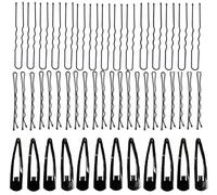 Lot de 50 épingles à cheveux noires pour chignon - 50 épingles à cheveux ondulées et 6 paires de épingles TIC TAC pour femmes et filles
