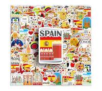 Lot de 50 Espagne Autocollants, Espagne Voyage Autocollants en Vinyle Imperméables, Valises Stickers pour scrapbooking, bouteille d'eau, Bagages Skateboard Guitare Ordinateur Portable
