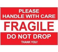 Lot de 50 étiquettes autocollantes « Fragile Please Handle with Care Do Not Drop » imperméables - Rouge vif - 5,1 x 7,6 cm