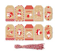 Lot de 50 étiquettes cadeaux de Noël marron avec ficelle, étiquettes cadeaux en papier kraft marron, étiquettes de Noël pour emballage de cadeaux, décoration d'arbre de Noël, 3#