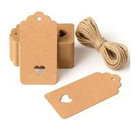 Lot de 50 étiquettes cadeaux vierges en papier marron avec ficelle 6 x 5 cm pour cadeaux de mariage, anniversaire, Noël [arbre de Noël]