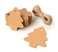 Lot de 50 étiquettes cadeaux vierges en papier marron avec ficelle 6 x 5 cm pour cadeaux de mariage, anniversaire, Noël, sapin de Noël