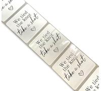 Lot de 50 étiquettes carrées étanches « We Tied The Knot Take a Shot » pour dragées de mariage - Autocollants pour bouteilles miniatures