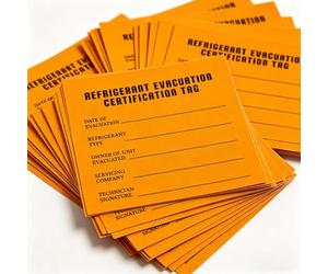 Lot de 50 étiquettes de certification pour évacuation de la réfrigération