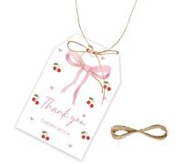 Lot de 50 étiquettes de remerciement en forme de cerise, avec nœud rose, « She's The Cherry On Top » avec ficelle pour 1er anniversaire, étiquettes en papier pour fête prénatale