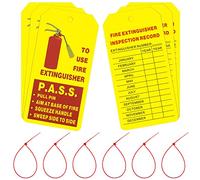 Lot de 50 étiquettes d'extincteur avec attaches réglables pour extincteur d'intérieur et d'extérieur - 10,6 x 5,3 cm (rouge et jaune)