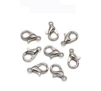 Lot de 50 fermoirs mousquetons en alliage 10, 12, 14, 16 mm pour la fabrication de bijoux, colliers, bracelets, boucles d'oreilles, bricolage, rhodium, 16 mm