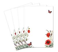 Lot de 50 feuilles à lettre DIN A4 - Papier naturel avec motif coquelicot - 120 g/m² - 21,0 x 29,7 cm - Imprimable à écrire soi-même - Idéal pour les invitations de mariage et d'anniversaire
