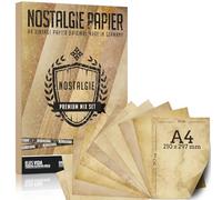 Lot de 50 feuilles de papier à lettre ancien 100 g - Format A4 antique - Imprimé des deux côtés - Idéal pour communion, carte, chasse au trésor d'enfants, invitations nostalgiques - 3 motifs