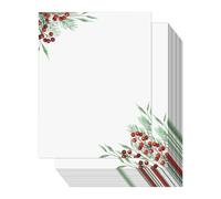 Lot de 50 feuilles de papier à lettres de Noël avec bord festif - Pour écrire des lettres, des notes, des invitations de mariage et des cartes de vœux