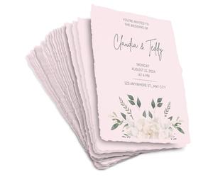 Lot de 50 Feuilles de Papier A6 Rose avec Bord Décapé - 130 GSM - Papier Texturé Coloré Pressé À Froid Fabriqué Avec du Coton Recyclé - 10x15 cm