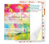 Lot de 50 feuilles de papier autocollant A4 blanc brillant imprimable Evergreen Goods™ | Pour graphiques, étiquettes de produits