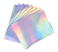Lot de 50 feuilles de papier autocollant holographique en vinyle imprimable pour imprimante à jet d'encre et imprimante laser, 21,6 x 27,9 cm, auto-adhésif, imperméable, sèche rapidement, arc-en-ciel