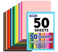 Lot de 50 feuilles de papier cartonné coloré de 21,6 x 27,9 cm, 50 couleurs assorties pour impression, fabrication de cartes, loisirs créatifs, fournitures scolaires pour enfants, décorations de fête