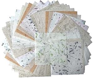 Lot de 50 feuilles de papier origami carré, 20,3 x 20,3 cm, papier de décoration, feuilles de papier de mûrier fines (feuilles de tamarin, paille de riz, etc.)