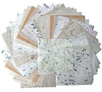 Lot de 50 feuilles de papier origami carré de couleurs mélangées de 20,3 x 20,3 cm pour loisirs créatifs, feuilles de papier fin de mûrier (feuilles d'amarin, paille de riz, etc.)