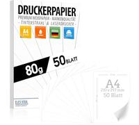 Lot de 50 feuilles de papier pour imprimante A4 80 g blanc pur Format A4 21 x 29,7 cm Papier de photocopieur, imprimante laser et jet d'encre pour université, photographie, présentations Idéal pour le