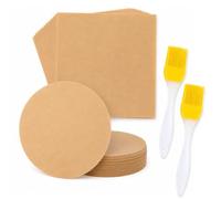 Lot de 50 feuilles rondes de 20 cm + 50 feuilles carrées de 20 x 20 cm en papier parchemin + brosse en silicone, non blanchies, anti-adhésives, résistantes à la chaleur pour four à air fryer, moule à