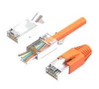 Lot de 50 fiches RJ45 Cat7 | Fiche réseau, passe et blindé | Avec décharge de traction, protection anti-torsion orange et aide à l'insertion | Idéal pour câble de pose CAT 7, Cat6A AWG23 | 8 broches